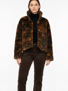 TLB DESIGN Montreal Vintage High Low Faux Fur Teddy Brown & Black Jacket Size M